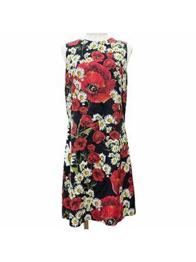 Dolce & Gabbana Black Tag Cotton Silk Floral Jacquard Sleeveless Dress Red 38